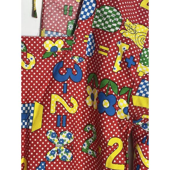 Vintage art Smock Cat Flowers Numbers Red White Polka Dot Teacher Art Class - Picture 4 of 7